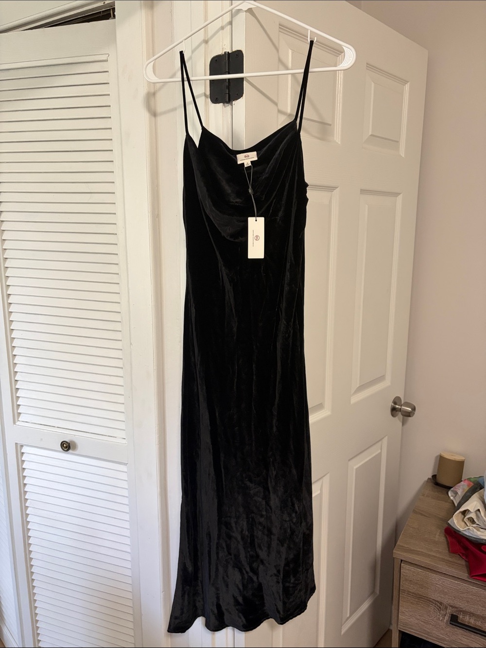 Adriano Goldschmied Gia Black Velvet Slip Dress with Cowl Neck